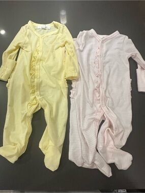 Ruffle-Trim Footed One-Piece Set - Yellow & Light Pink